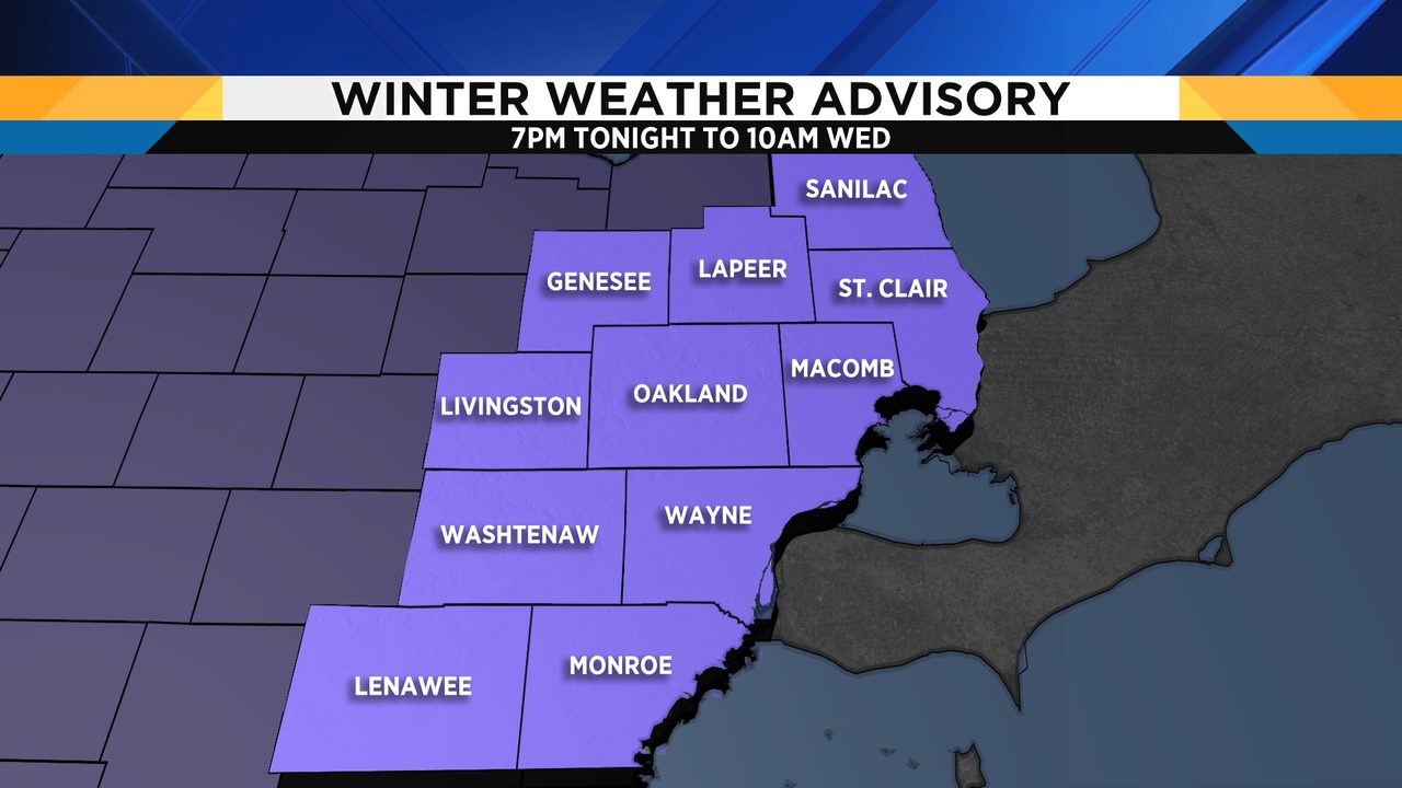 Winter weather advisory issued for Metro Detroit from 7 p.m....